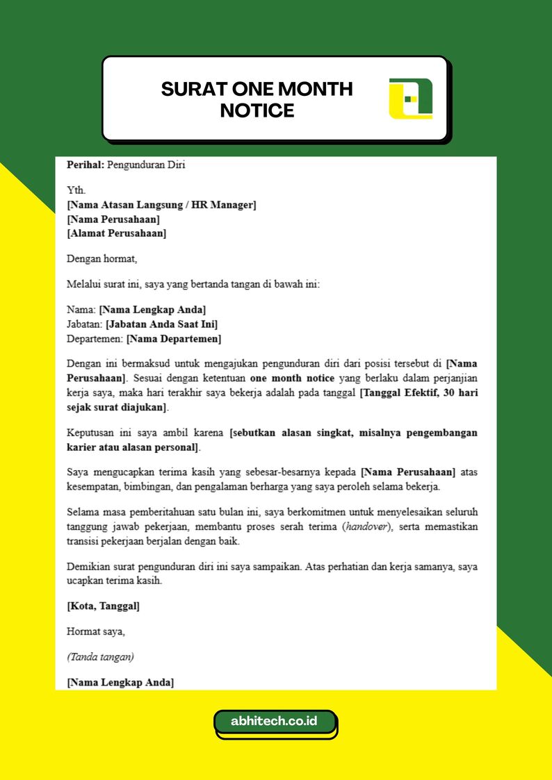 contoh surat one month notice